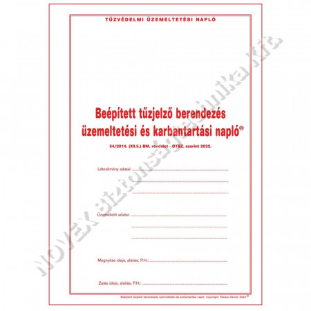 EGYÉB - Napló - Beépített tűzjelző berendezés üzemeltetési napló 1.pld