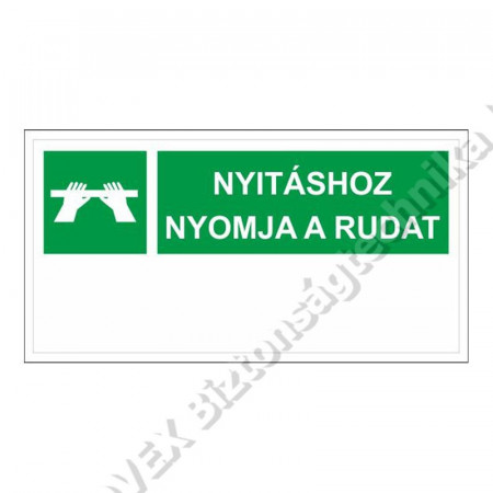 KIEGÉSZÍTŐ - Matrica - [IMPLPANIKONT] PÁNIKZÁR ''NYITÁSHOZ NYOMJA A RUDAT!'' felirat - 40x20cm