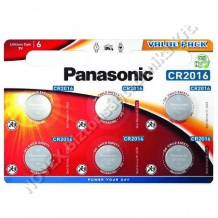 KIEGÉSZÍTŐ - Panasonic - 3V CR2016/6BP Lítium gombelem 6 db/cs