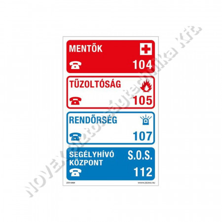 KIEGÉSZÍTŐ - Tábla - Segélykérő telefonszámok tábla