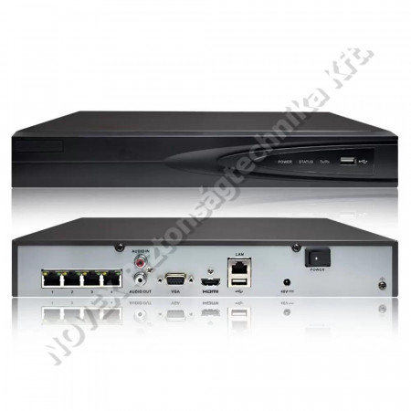 RÖGZÍTŐ - Hikvision - DS-7604NI-K1/4P (C) 4 csatornás PoE NVR, 40/80 Mbps be-/kimeneti sávszélesség