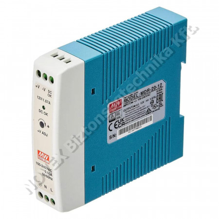 TÁPEGYSÉG - Meanwell - MDR-20-12 ipari tápegység 12V,1,67A,20W DIN sínre szerelhető